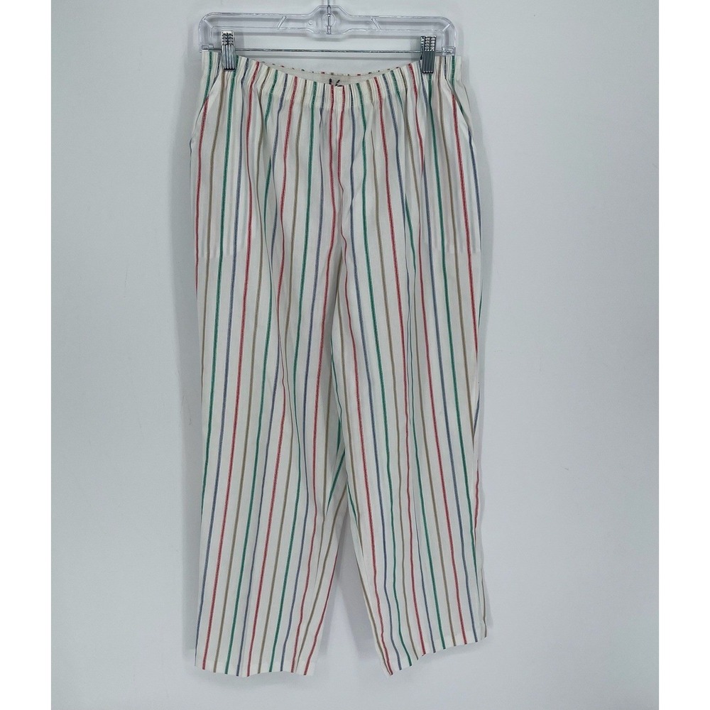 Blair Women's White Multi Color Striped Elastic Waist Pull‎ On Pants Size 16P